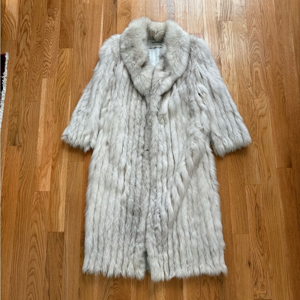 Hudson’s Fur Salon Vintage 80s Blue Fox Fur Coat Silver Real Fur Norway Small